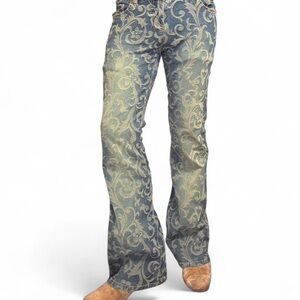 GLO Jeans Blue and Cream Flare Patterned Jeans